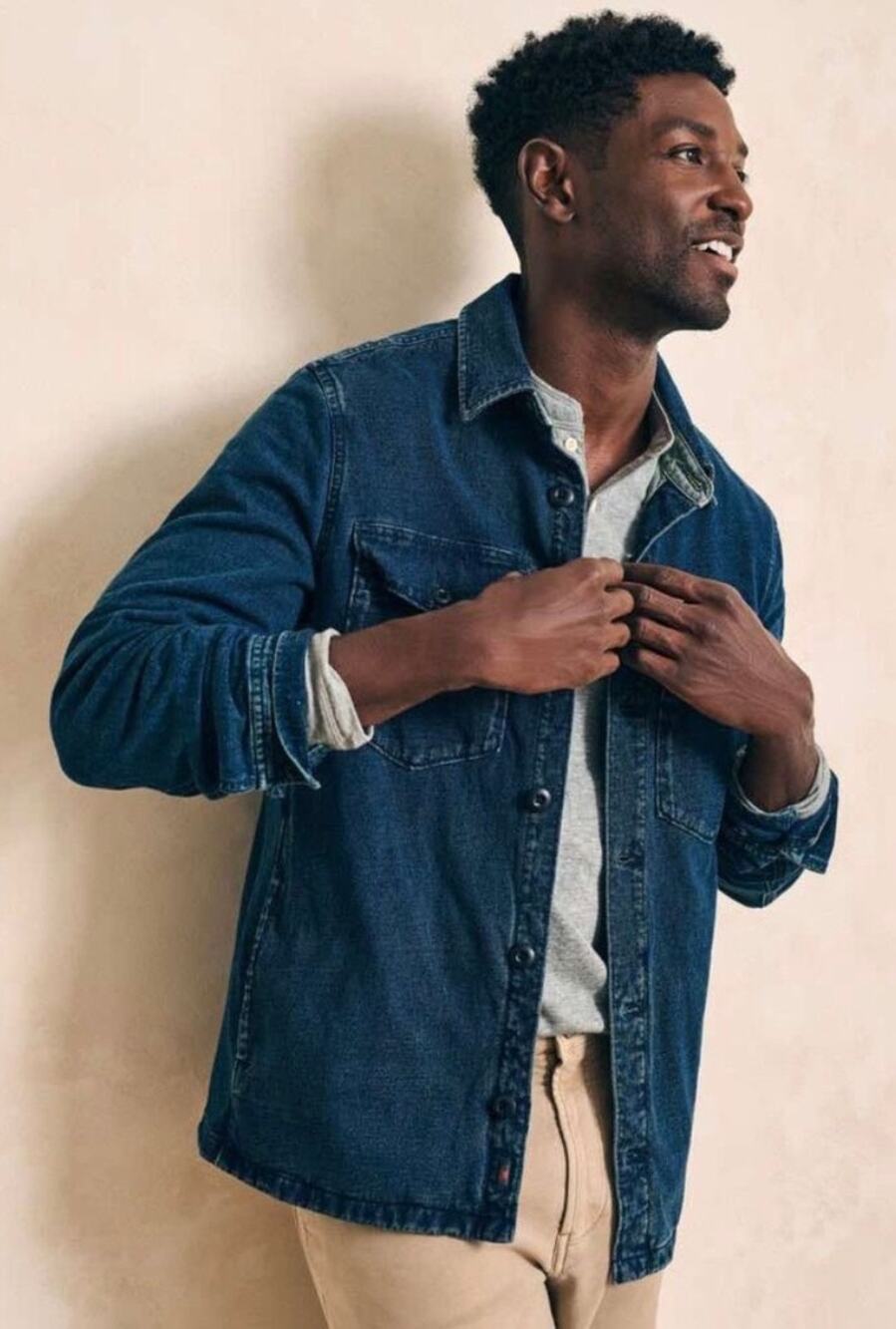 Faherty Jersey Shirt Jacket Indigo Blue Men’s Medium Hybrid Overshirt Shacket